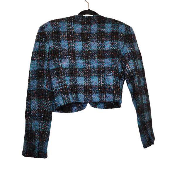 Vintage Cropped Tweed Jacket Ann Taylor Jewel Plaid Jacket Tweed Vivid - Picture 3 of 11